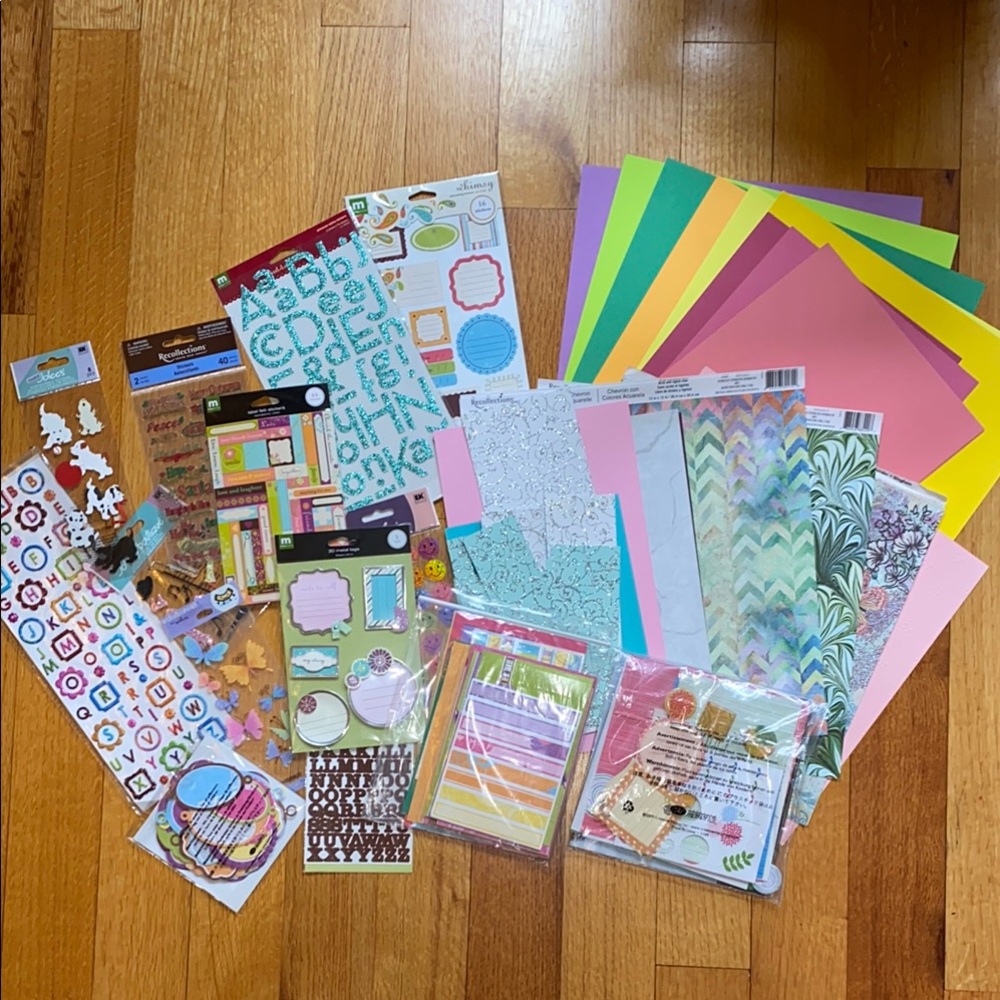 Scrapbook Stickers and Papers - Assorted colorful youth, floral and sparkles